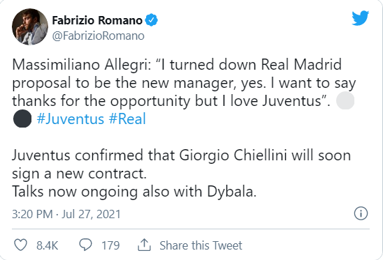 “E kam refuzuar Real Madridin, pasi e dua Juventusin” – Allegri zbulon ofertën nga Los Blancos