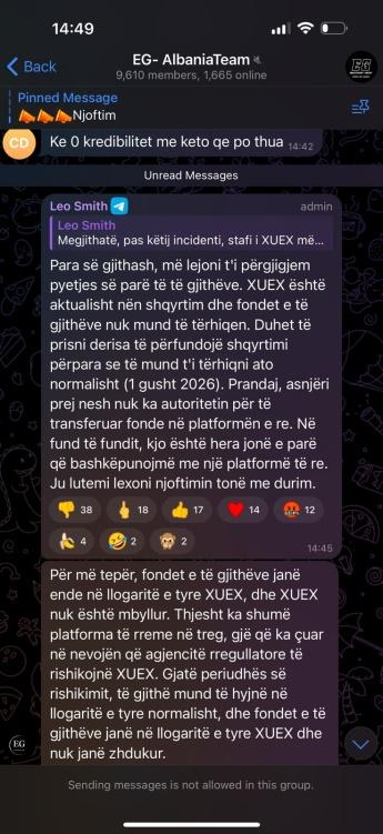 Mesazhet e Leo Smith në grupin në telegram të XUEX (04/09/2025)