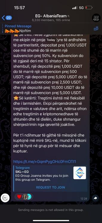 Mesazhet e Leo Smith në grupin në telegram të XUEX për platformën e re SKLCOIN
