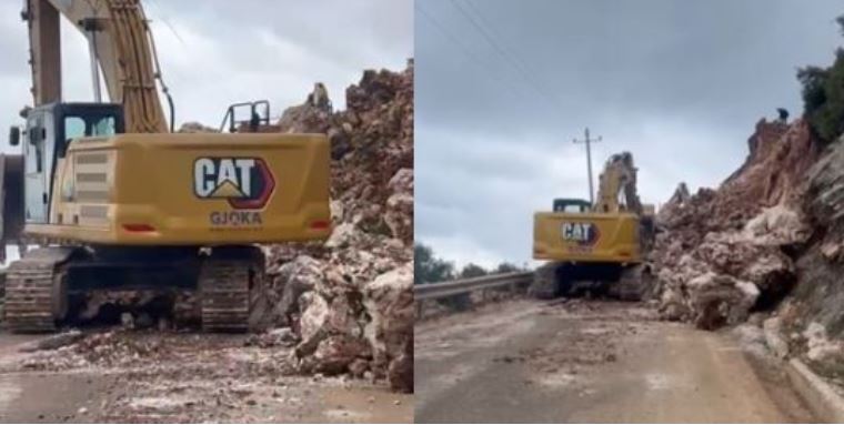 Shpërthime me dinamit, kompanisë “Gjoka Konstruksion” i shembet edhe rruga e Dhërmiut! Masivi i gurëve bllokon qarkullimin