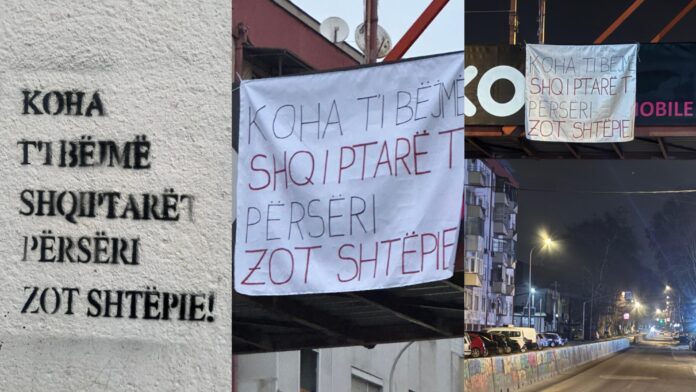 Grafite me mesazhe mobilizuese në rrugët e Shkupit: Koha t’i bëjmë shqiptarët përsëri zot shtëpie!