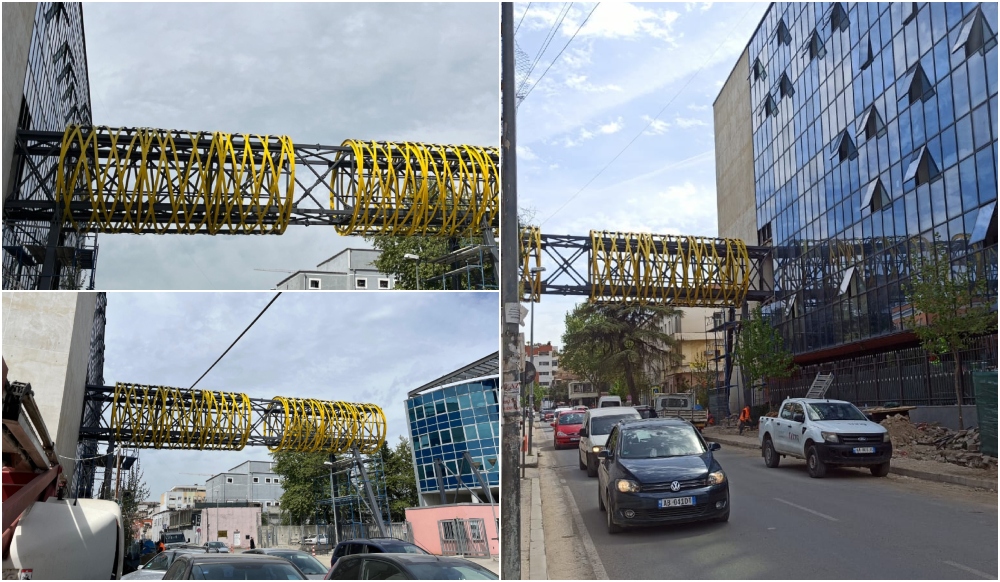 FOTO+VIDEO/ SPAK dhe BKH “shtrijnë urën” mbi rrugë! Struktura e re që po ndërtohet mes dy institucioneve