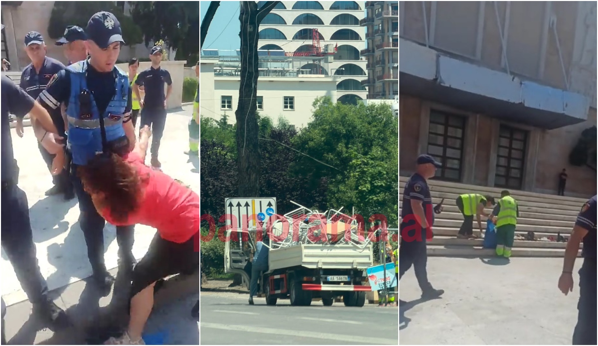 Video  Dita e 29 e rezidencës  policia ndërhynë me forcë dhe u merr stolat protestuesve  Heqin këpucët e vendosura në mënyrë simbolike në shkallët e Kryeministrisë  Momentet e tensionit