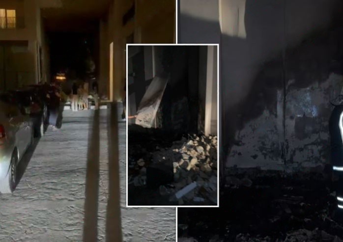 FOTO VIDEO  Zjarr në kompleksin  Aura  në Laprakë  Banorët denoncojnë  Zjarrfikësja erdhi një orë me vonesë  Flakët i fikëm vetë