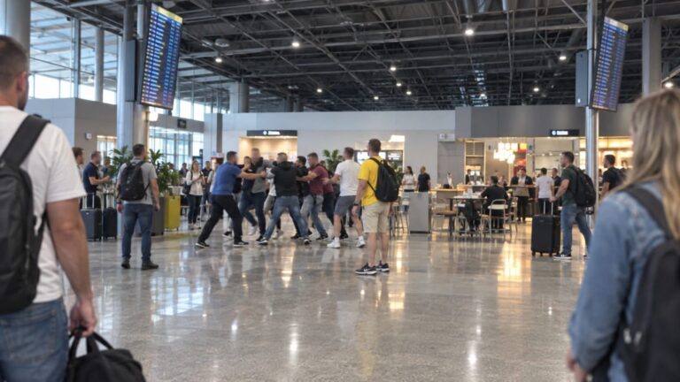 Rrahje brutale në Aeroportin e Shkupit  kaos i madh   fluturonin  karrige  VIDEO 